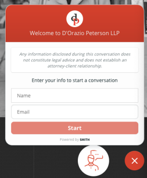 D'Orazio Peterson implements recommended legal disclaimer in Smith.ai website chat widget