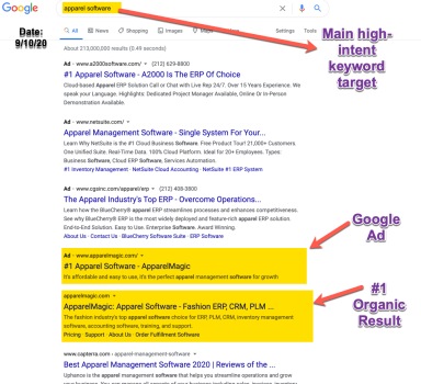 #1 Ranking for most important keyword target