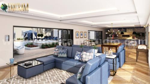 Glamorous Bar in Living Room Interior Design Firm with Gaming Area by Architectural Rendering Company, Berlin - Germany