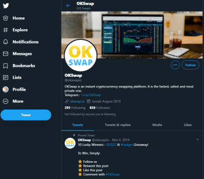 Twitter Optimisation for OKSwap