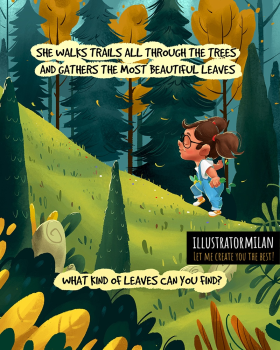 Children's Book Illustration long trees and beautiful leaves