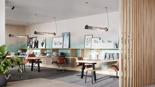 3D interior visualization of the office- OFFICE INTERIOR WITH BRIGHT ACCENTS