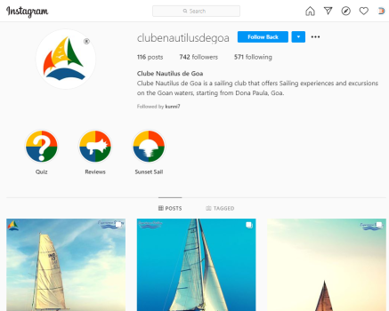 Instagram Marketing for Clube Nautilus de Goa