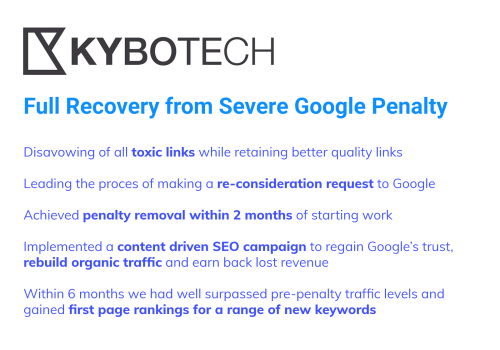 Full Recovery From Severe Google Penalty for Kybotech