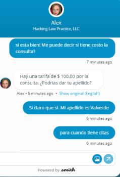 Smith.ai Live Chat offers real-time English-Spanish translation
