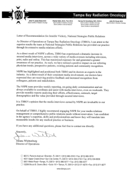 Tampa Bay Radiation Oncology Letter of Recommendation for NSPR