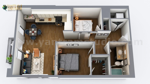 Two Bedroom Residential House  3D Virtual Floor Plan Design by Architectural Rendering Companies, Vegas - USA