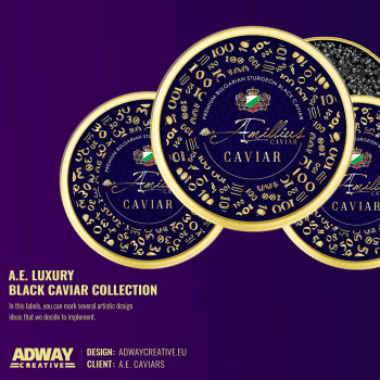 A.E. LUXURY BLACK CAVIAR LABELS GRAPHIC DESIGN