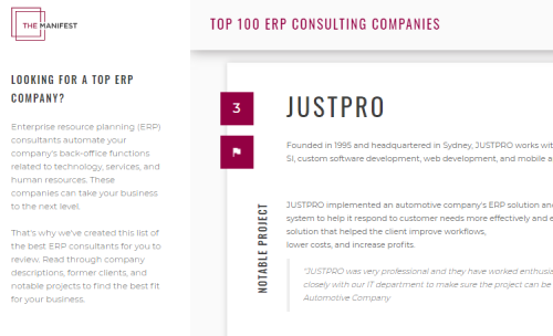 Top 3 within ERP consulting category on the manifest