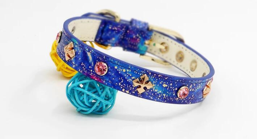 Hand Made Genuine Leather Pet Collar Starry Sky