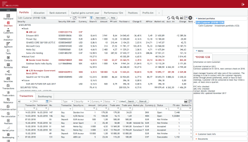 Portfolio overview in FA Back