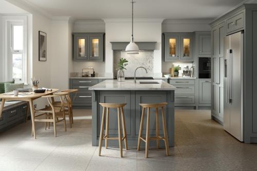 Dust grey shaker kitchen CGI