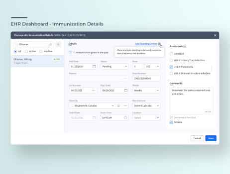 EHR Dashboard - Immunization Details