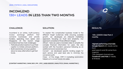 Incomlend: B2B | Fintech | Content, SEM, SMM, UI & UX, Email Marketing