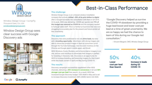 Window Design Group sees clear success with Google Discovery ads