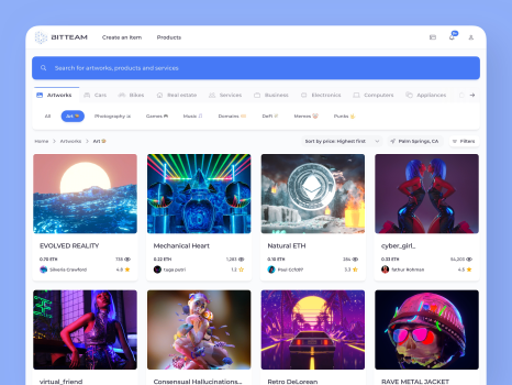 nft marketplace home page desktop clean minimal