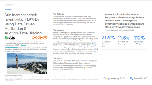 Stio steigert seinen Umsatz um 71,9 % durch Data Driven Attribution und Auction-time Bidding