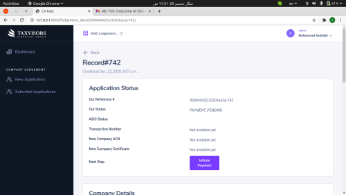 App for ASIC Business Registration Service (BRS)
