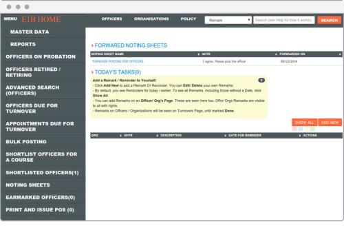 E1B AND MS 12 (Indian Army) : Officers Postings Management