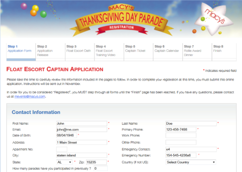 Thanksgiving Parade Registration System