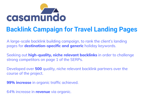 Backlink Campaign Targeting Travel Landing Pages for Casamundo