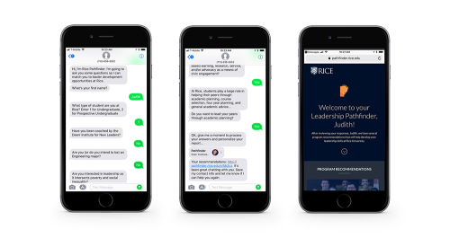 Using a chatbot to engage student leaders at Rice University