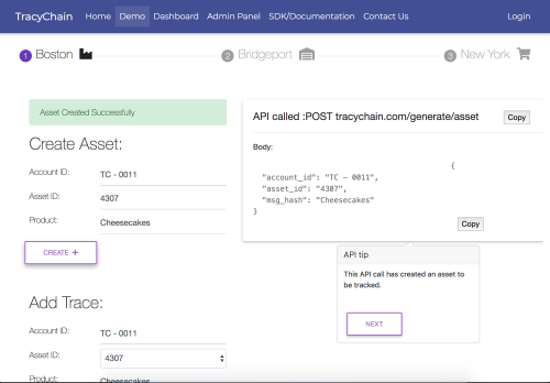 TracyChain - blockchain for supply chain solution (asset tracking, shipping, logistics)